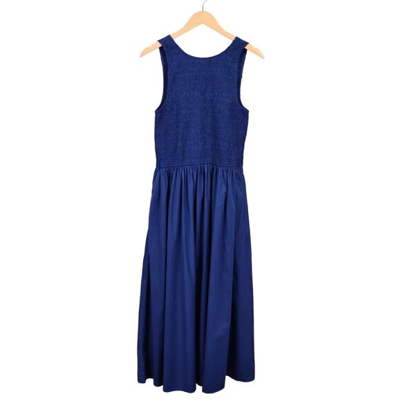 NWT Madewell The Melody Scoopback Smocked Midi Dress In Blue Moon Size Large - Picture 4 of 10